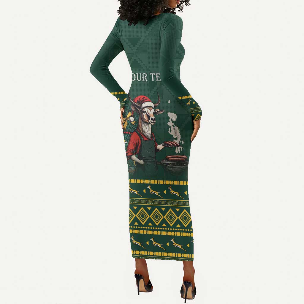 Personalised South Africa Long Sleeve Bodycon Dress Springbok Christmas Braai LT7