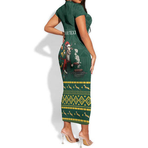 Personalised South Africa Short Sleeve Bodycon Dress Springbok Christmas Braai LT7