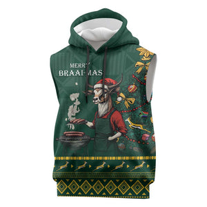 Personalised South Africa Sleeveless Hoodie Springbok Christmas Braai - African Pride