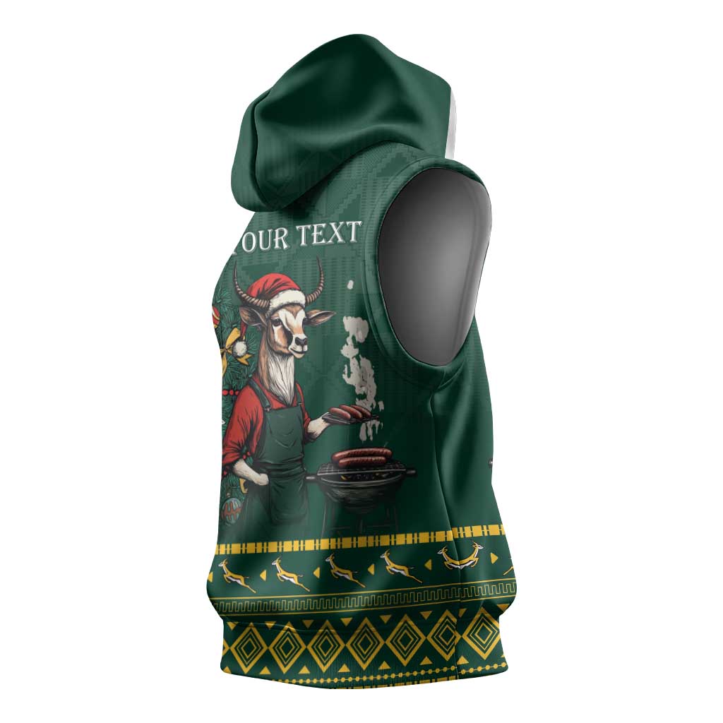 Personalised South Africa Sleeveless Hoodie Springbok Christmas Braai - African Pride