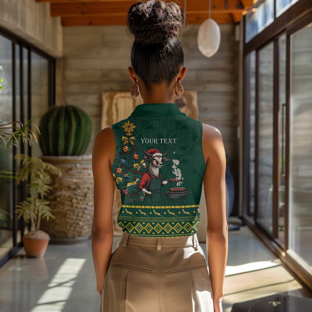 Personalised South Africa Women Sleeveless Polo Shirt Springbok Christmas Braai