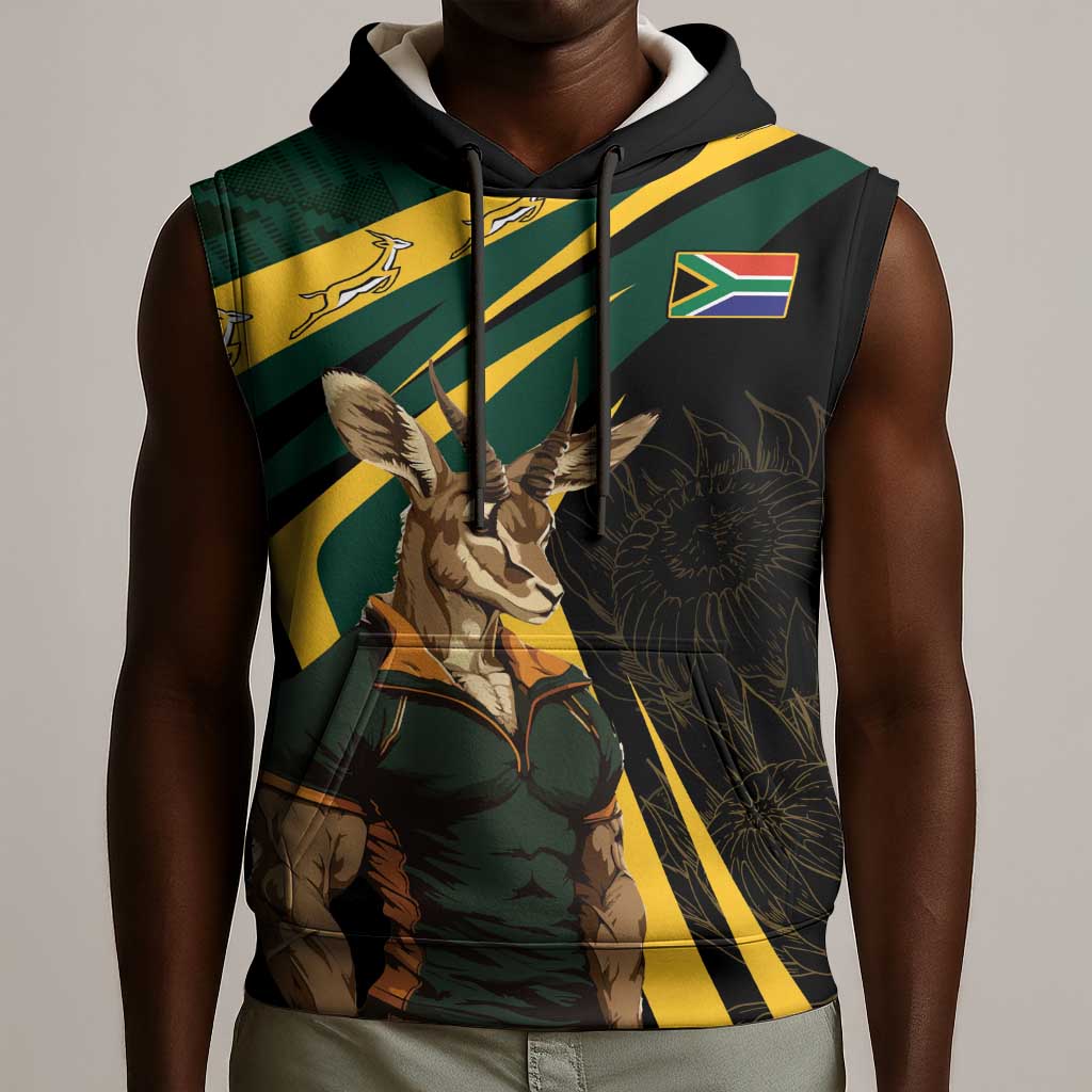 South Africa Bokke Personalised Sleeveless Hoodie Mascot Dynamic - African Pride