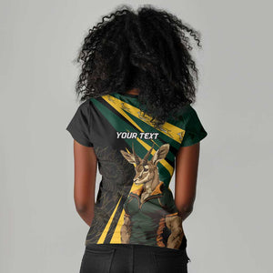 South Africa Bokke Personalised Women V-Neck T-Shirt Mascot Dynamic