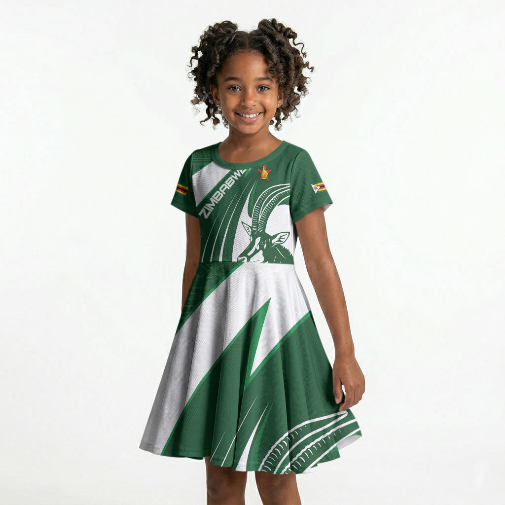 Zimbabwe Sables Afro Batik Personalized Kid Short Sleeve Dress