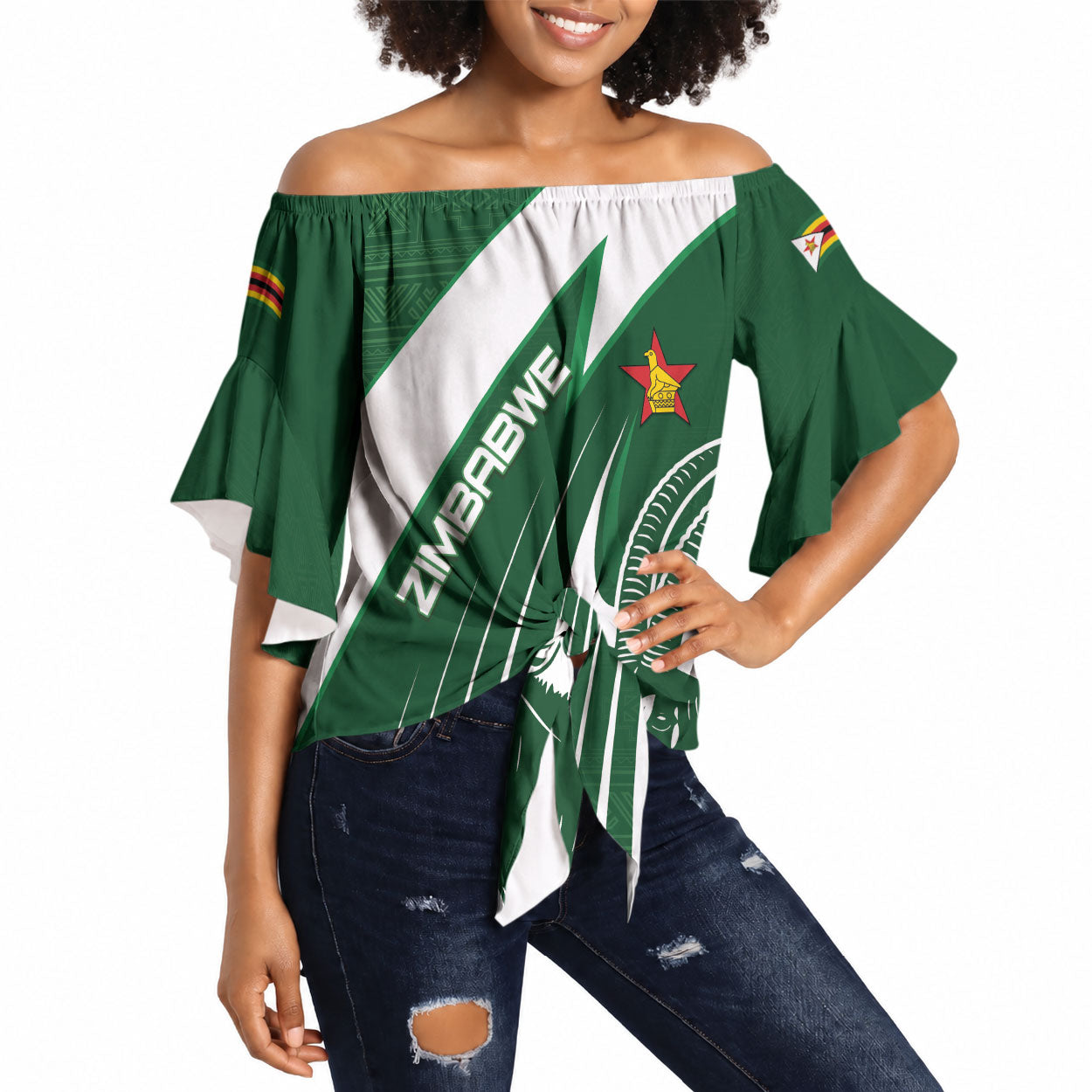 Zimbabwe Sables Afro Batik Personalized Off Shoulder Wrap Waist Top