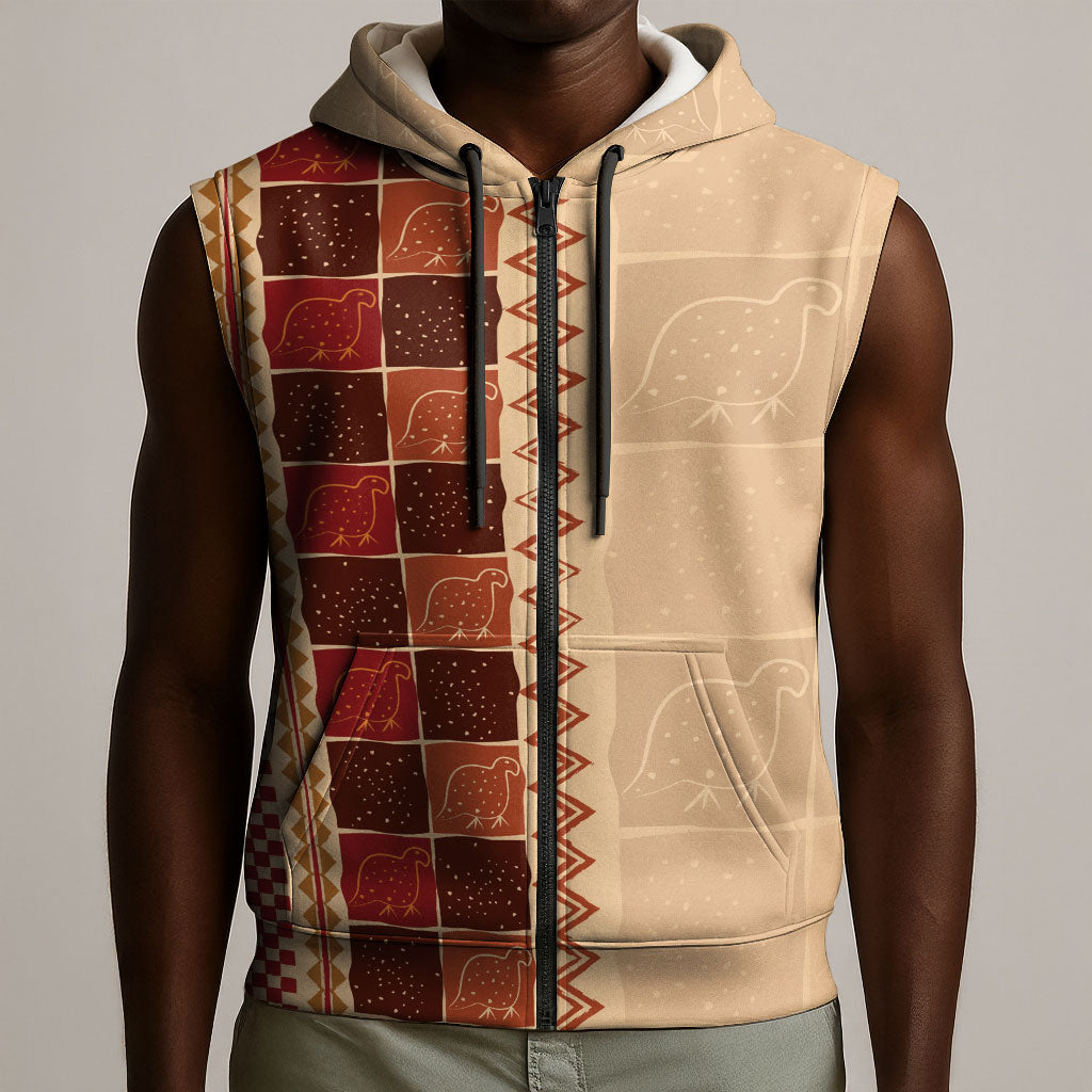 Zimbabwe Heritage Kudhinda Inspired Print Sleeveless Zip Hoodie