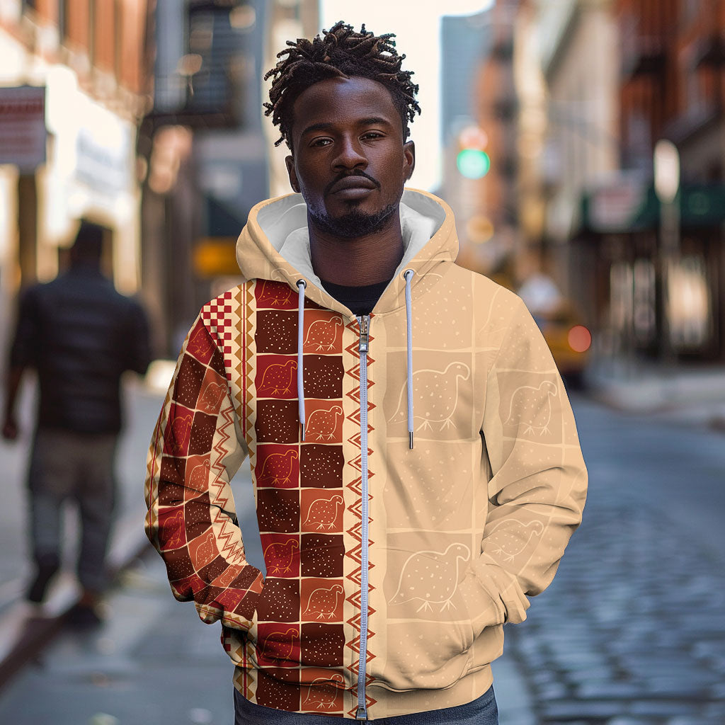 Zimbabwe Heritage Kudhinda Inspired Print Zip Hoodie