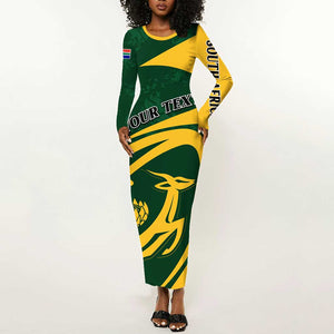 Personalised South Africa Rugby Long Sleeve Bodycon Dress Bokke Champions Sporty Dynamics LT7