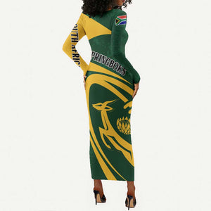 Personalised South Africa Rugby Long Sleeve Bodycon Dress Bokke Champions Sporty Dynamics LT7