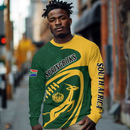 Personalised South Africa Rugby Long Sleeve Shirt Bokke Champions Sporty Dynamics LT7