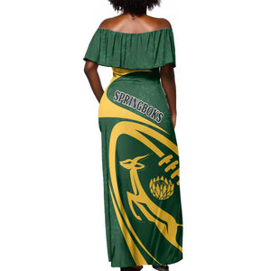 Personalised South Africa Rugby Off Shoulder Maxi Dress Bokke Champions Sporty Dynamics