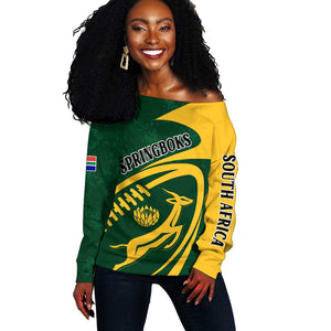 Personalised South Africa Rugby Off Shoulder Sweater Bokke Champions Sporty Dynamics