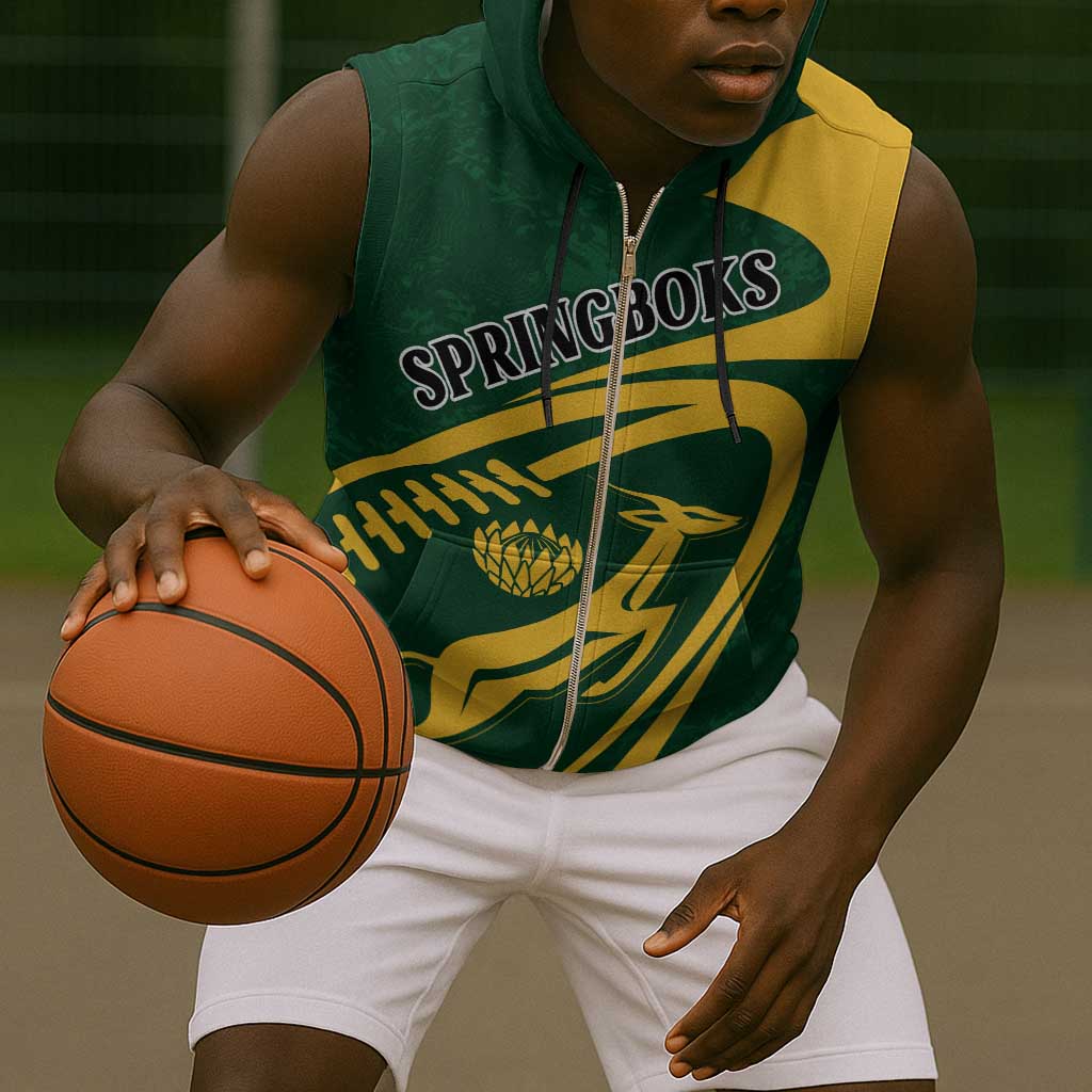 Personalised South Africa Rugby Sleeveless Zip Hoodie Bokke Champions Sporty Dynamics - African Pride