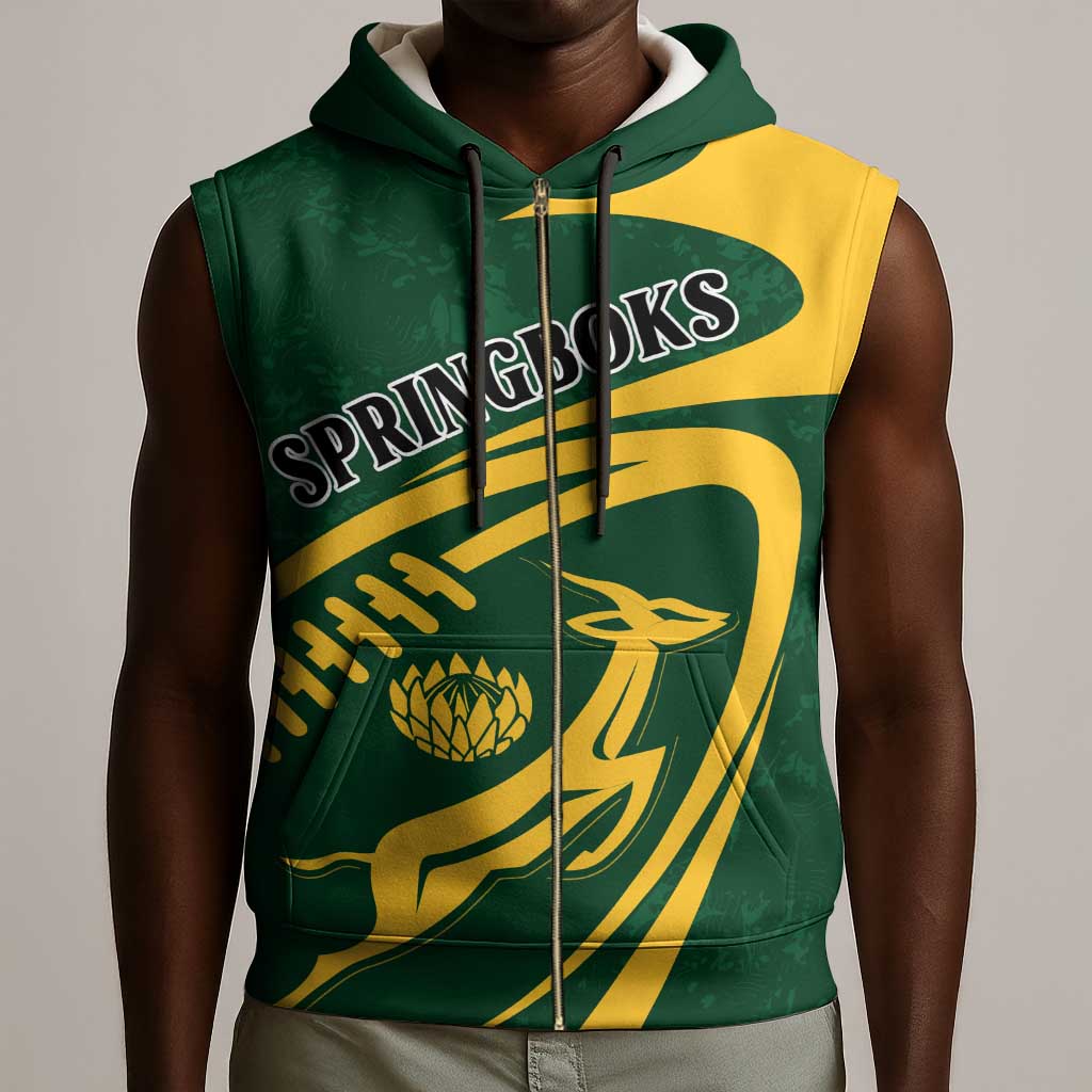 Personalised South Africa Rugby Sleeveless Zip Hoodie Bokke Champions Sporty Dynamics - African Pride