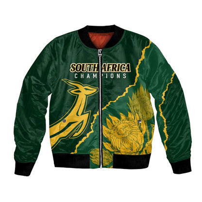 Personalised South Africa Rugby 2023 Bomber Jacket Bokke Champions Kente Ethnic