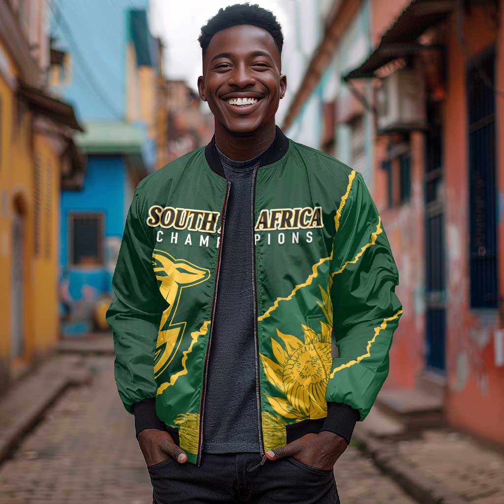 Personalised South Africa Rugby 2023 Bomber Jacket Bokke Champions Kente Ethnic