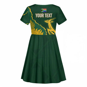 Personalised South Africa Rugby 2023 Kid Short Sleeve Dress Bokke Champions Kente Ethnic