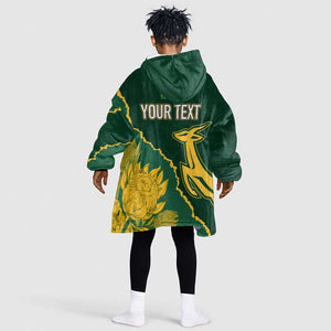 Personalised South Africa Rugby 2023 KId Wearable Blanket Hoodie Bokke Champions Kente Ethnic