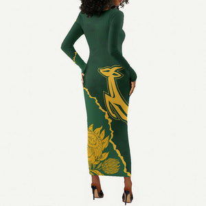 Personalised South Africa Rugby 2023 Long Sleeve Bodycon Dress Bokke Champions Kente Ethnic LT7