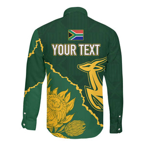 Personalised South Africa Rugby 2023 Long Sleeve Button Shirt Bokke Champions Kente Ethnic