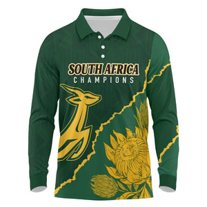 Personalised South Africa Rugby 2023 Long Sleeve Polo Shirt Bokke Champions Kente Ethnic