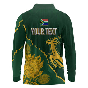 Personalised South Africa Rugby 2023 Long Sleeve Polo Shirt Bokke Champions Kente Ethnic