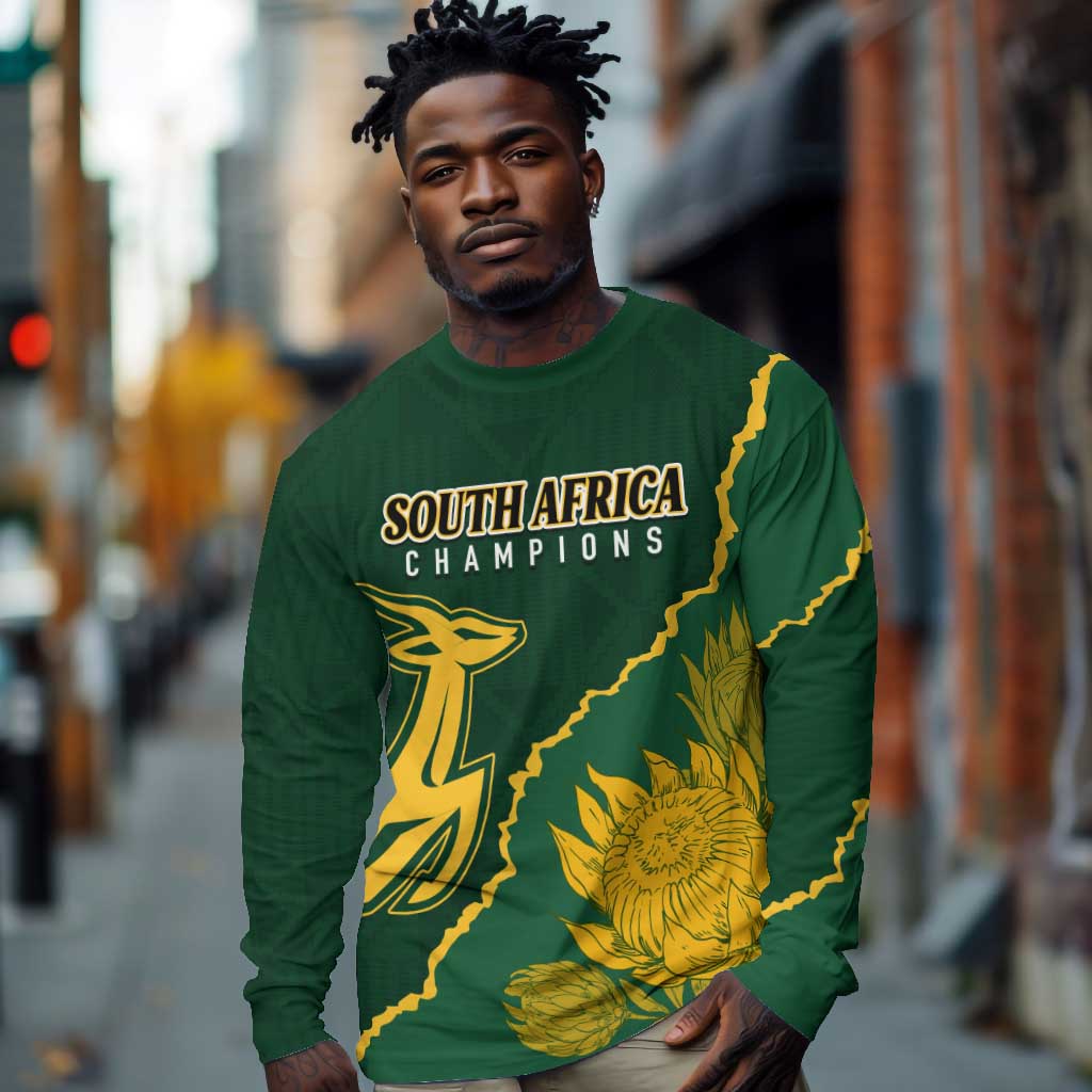 Personalised South Africa Rugby 2023 Long Sleeve Shirt Bokke Champions Kente Ethnic LT7