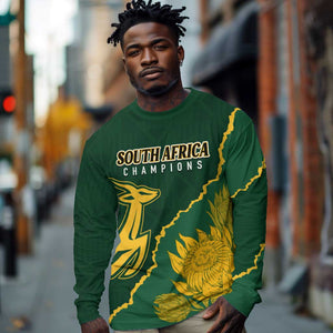 Personalised South Africa Rugby 2023 Long Sleeve Shirt Bokke Champions Kente Ethnic LT7