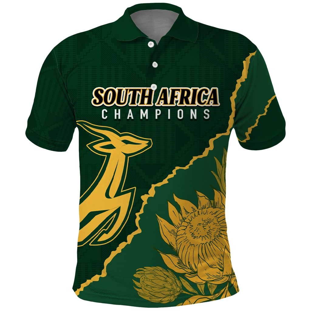 Personalised South Africa Rugby 2023 Polo Shirt Bokke Champions Kente Ethnic