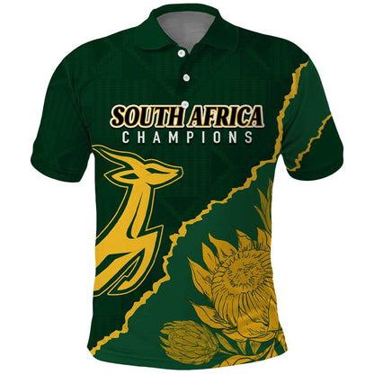 Personalised South Africa Rugby 2023 Polo Shirt Bokke Champions Kente Ethnic