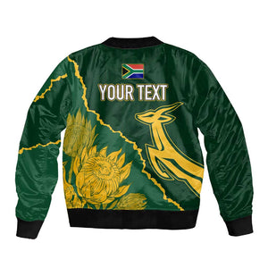 Personalised South Africa Rugby 2023 Sleeve Zip Bomber Jacket Bokke Champions Kente Ethnic