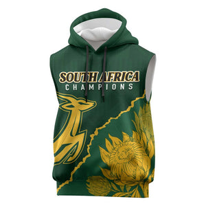 Personalised South Africa Rugby 2023 Sleeveless Hoodie Bokke Champions Kente Ethnic - African Pride