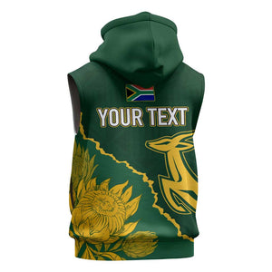 Personalised South Africa Rugby 2023 Sleeveless Hoodie Bokke Champions Kente Ethnic - African Pride