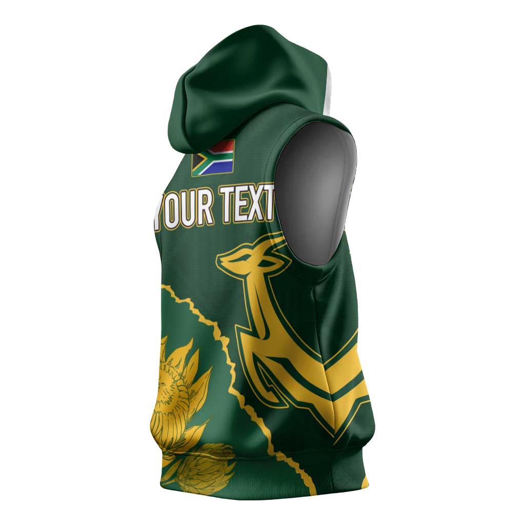 Personalised South Africa Rugby 2023 Sleeveless Hoodie Bokke Champions Kente Ethnic - African Pride