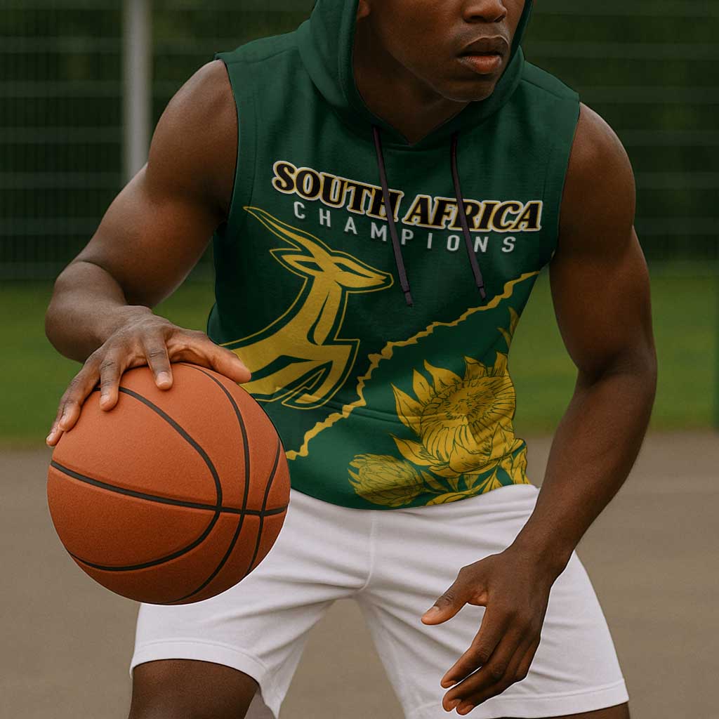 Personalised South Africa Rugby 2023 Sleeveless Hoodie Bokke Champions Kente Ethnic - African Pride