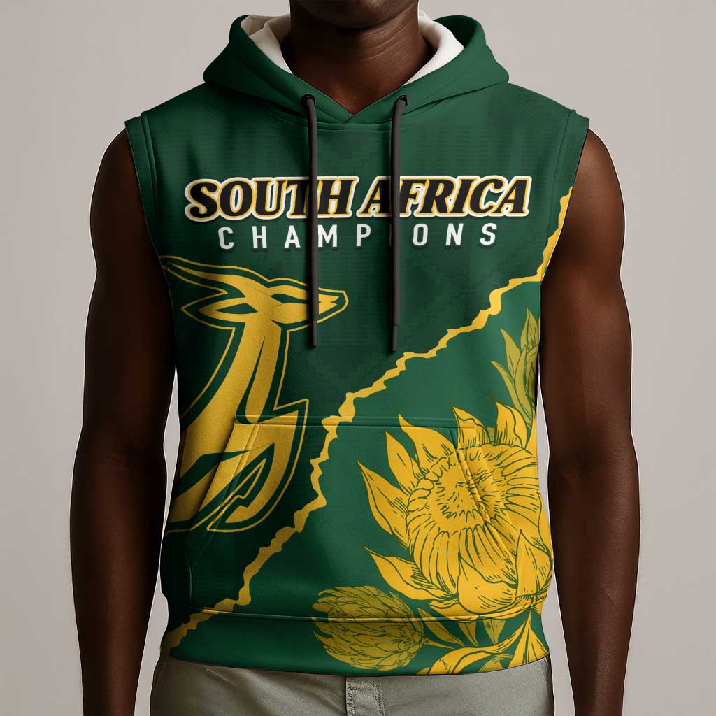 Personalised South Africa Rugby 2023 Sleeveless Hoodie Bokke Champions Kente Ethnic - African Pride