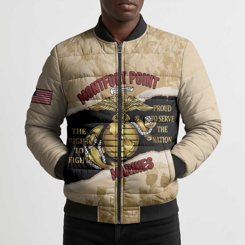 Montfort Point Marines Bomber Puffer Jacket African American First To Fight Prejudice