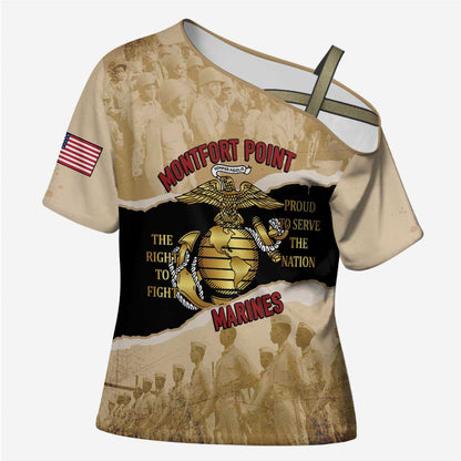 Montfort Point Marines Cross Shoulder Shirt African American First To Fight Prejudice