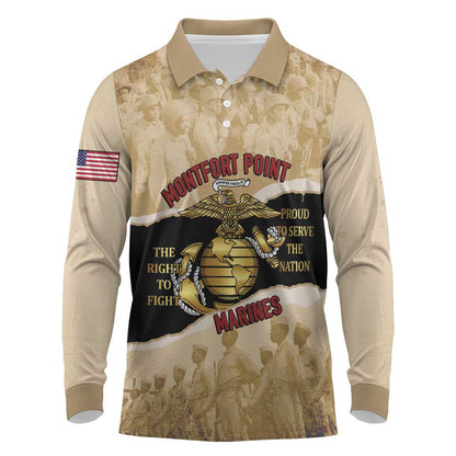 Montfort Point Marines Long Sleeve Polo Shirt African American First To Fight Prejudice