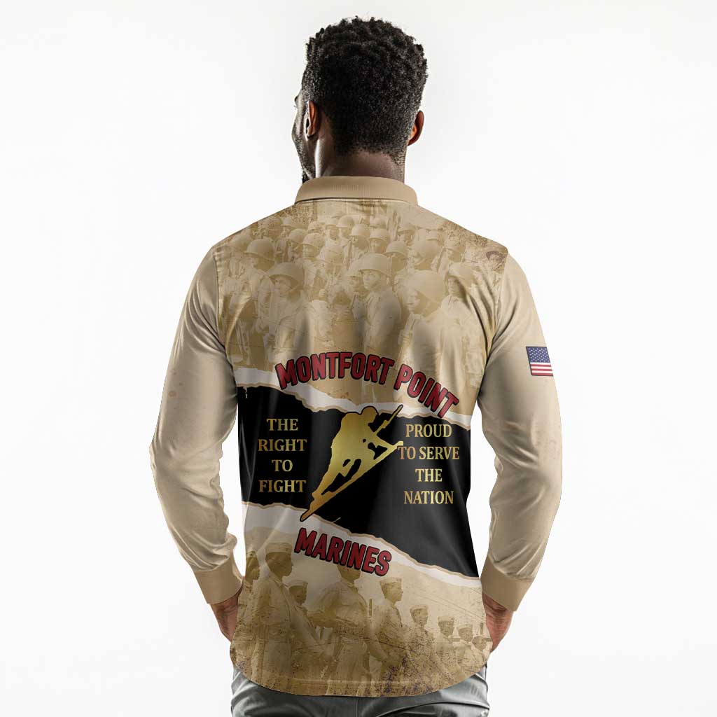 Montfort Point Marines Long Sleeve Polo Shirt African American First To Fight Prejudice