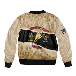 Montfort Point Marines Sleeve Zip Bomber Jacket African American First To Fight Prejudice