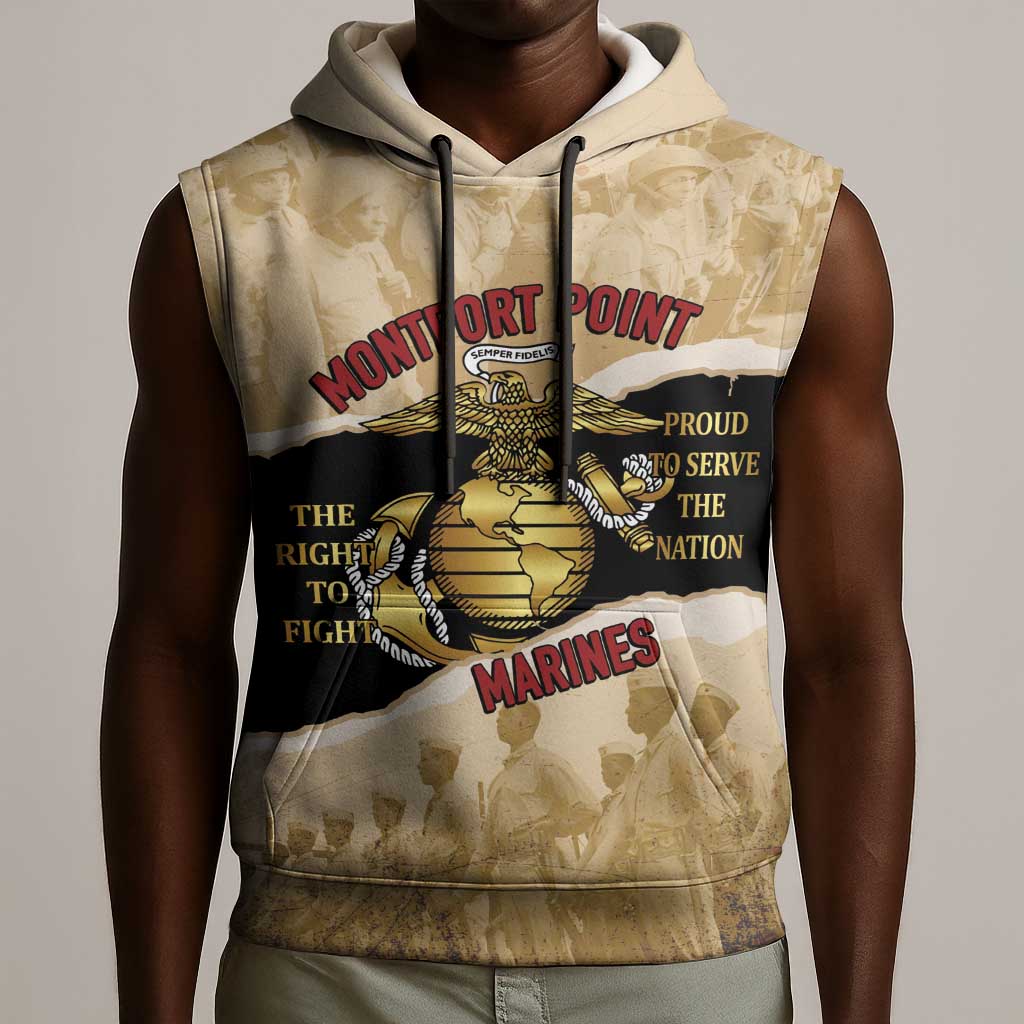 Montfort Point Marines Sleeveless Hoodie African American First To Fight Prejudice