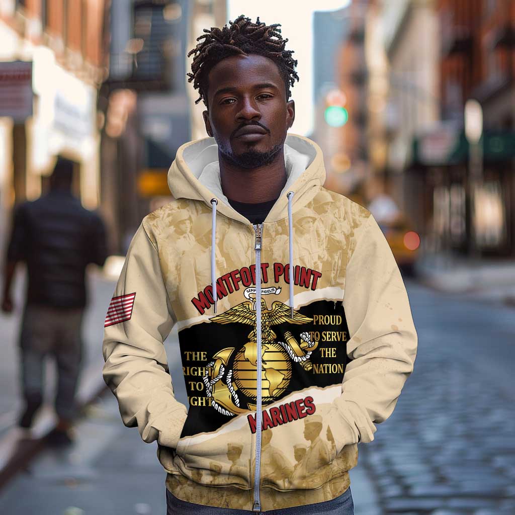 Montfort Point Marines Zip Hoodie African American First To Fight Prejudice