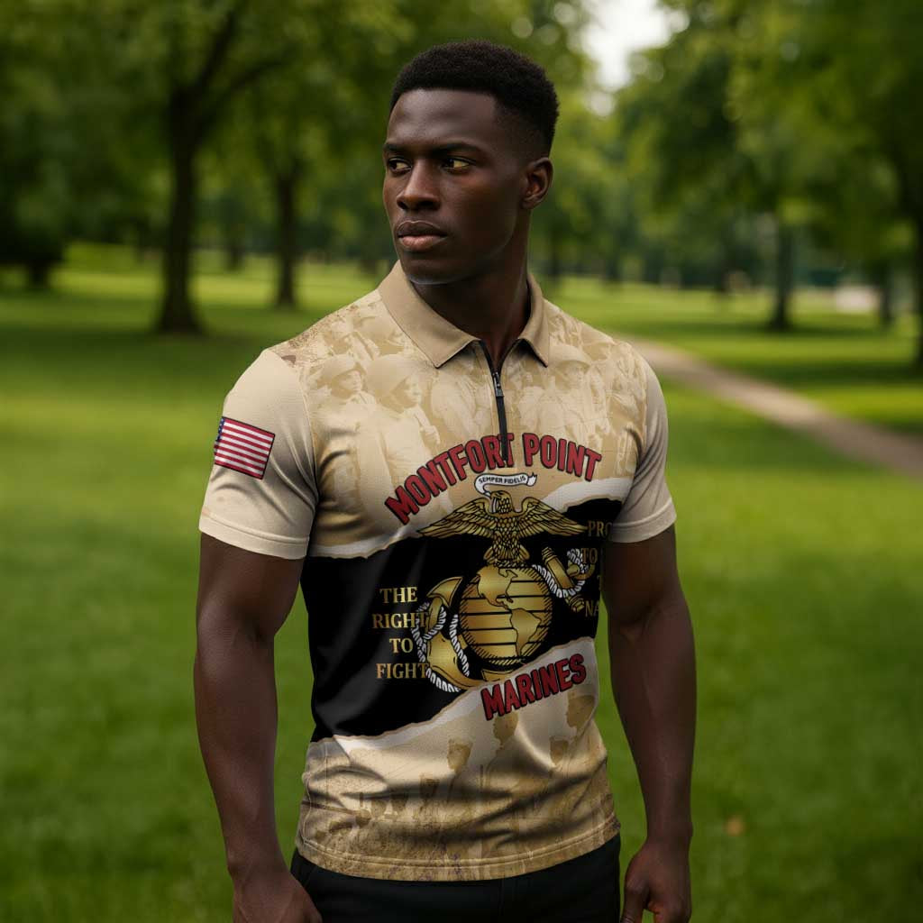 Montfort Point Marines Zipper Polo Shirt African American First To Fight Prejudice