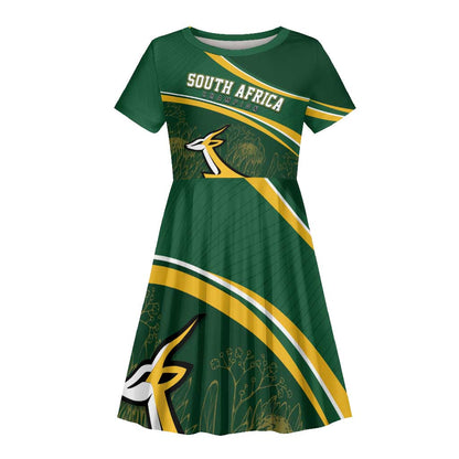 South Africa Rugby Personalized Bokke Kid Short Sleeve Dress Springboks - Stronger Together - African Pride