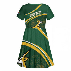 South Africa Rugby Personalized Bokke Kid Short Sleeve Dress Springboks - Stronger Together - African Pride