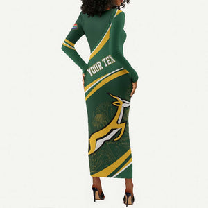 South Africa Rugby Personalized Bokke Long Sleeve Bodycon Dress Springboks - Stronger Together - African Pride