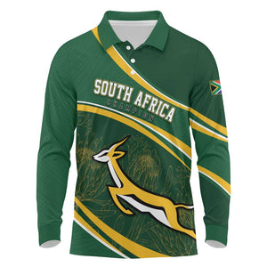 South Africa Rugby Personalized Bokke Long Sleeve Polo Shirt Springboks - Stronger Together - African Pride