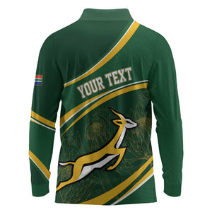 South Africa Rugby Personalized Bokke Long Sleeve Polo Shirt Springboks - Stronger Together - African Pride