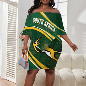South Africa Rugby Personalized Bokke Off Shoulder Short Dress Springboks - Stronger Together - African Pride